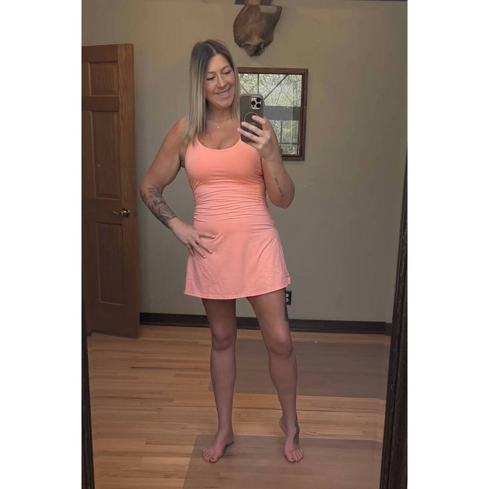 NEW RAE MODE butter soft 2-in-1 active romper dress in melon dream